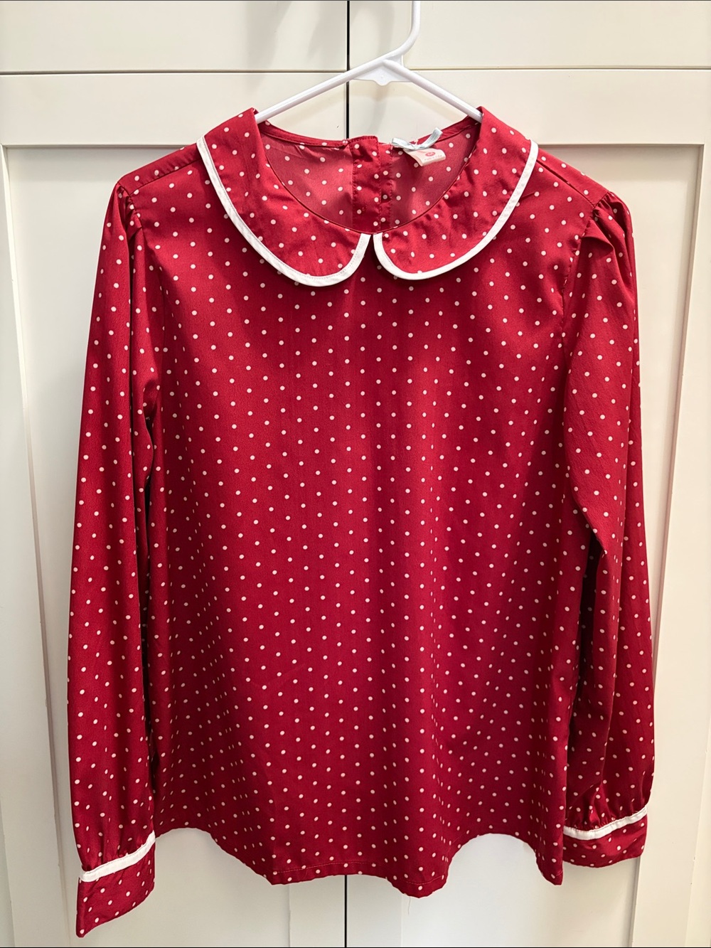 DownEast Red Polka Dot Peter Pan Collar Blouse